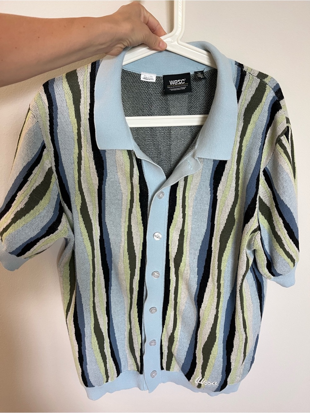 WESC Blue Multi-Stripe Knit Polo